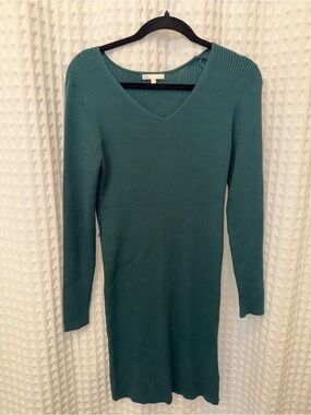 Gianni Bini Teal Ribbed V-Neck Long Sleeve Dress